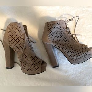 Beige High Heeled Peep Toe Boots